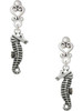 Silver Plated Antiqued Seahorse - Filigree Heart Post Earrings