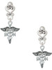 Silver Plated Nurse Caduceus - RN - Filigree Heart Post Earrings