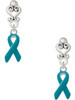 Silver Plated Teal Ribbon - Filigree Heart Post Earrings