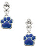 Silver Plated Large Royal Blue Paw - Filigree Heart Post Earrings