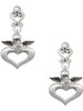 Silver Plated Guardian Angel over Heart - Filigree Heart Post Earrings