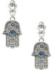 Silver Plated Hamsa Hand with Blue Crystal - Filigree Heart Post Earrings