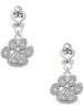 Silver Plated Large Paw with Clear Crystals - Filigree Heart Post Earrings