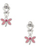 Silver Plated Pink Dragonfly with Crystal - Filigree Heart Post Earrings