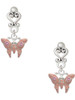 Silver Plated Pink Butterfly with 2 Pink Crystals - Filigree Heart Post Earrings