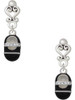Silver Plated Black Baby Shoe with Crystal Strap - Filigree Heart Post Earrings