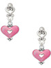 Silver Plated Hot Pink Enamel Heart with Cutout - Filigree Heart Post Earrings