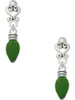 Silver Plated Christmas Lights - Green Resin - Filigree Heart Post Earrings