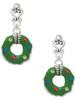 Silver Plated Green Resin Wreath with Crystals - Filigree Heart Post Earrings