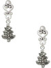 Silver Plated Antiqued Christmas Tree - Filigree Heart Post Earrings
