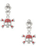 Silver Plated Skull and Crossbones with Red Crystals - Filigree Heart Post Earrings