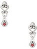 Silver Plated Mini Paw with Red Crystal - Filigree Heart Post Earrings