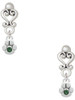 Silver Plated Mini Paw with Green Crystal - Filigree Heart Post Earrings