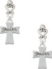 Silver Plated Faith Flat Cross - Filigree Heart Post Earrings