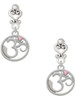 Silver Plated Om in Circle with Pink Crystal - Filigree Heart Post Earrings