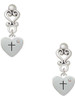 Silver Plated Small Heart with Cross & Fish with Crystal - Filigree Heart Post Earrings