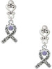 Silver Plated Scroll Ribbon with Lavender Crystal - Filigree Heart Post Earrings