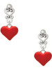 Silver Plated 3-D Translucent Red Puff Heart - Filigree Heart Post Earrings