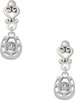 Silver Plated Small Clear Crystal Horseshoe - Filigree Heart Post Earrings