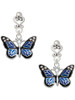 Silver Plated Large Blue Butterfly with 6 AB Crystals - Filigree Heart Post Earrings