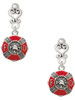 Silver Plated Red Enamel Fire Department Medallion - Filigree Heart Post Earrings