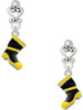 Silver Plated Black and Yellow Firefighter Boot - Filigree Heart Post Earrings
