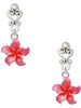 Silver Plated Hot Pink and Orange Plumeria Flower - Filigree Heart Post Earrings