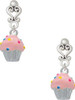 Silver Plated 3-D Pink Cupcake with Sprinkles - Filigree Heart Post Earrings