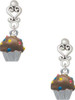 Silver Plated 3-D Chocolate Cupcake with Sprinkles - Filigree Heart Post Earrings