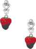 Silver Plated 3-D Chocolate Dipped Strawberry - Filigree Heart Post Earrings