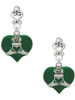 Silver Plated Large 2-D Claddagh on Green Heart - Filigree Heart Post Earrings