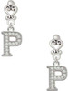 Silver Plated Crystal Initial - P - Filigree Heart Post Earrings