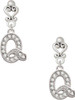 Silver Plated Crystal Initial - Q - Filigree Heart Post Earrings