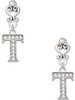 Silver Plated Crystal Initial - T - Filigree Heart Post Earrings