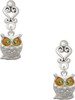 Silver Plated Owl with Lime Green Crystal Eyes - Filigree Heart Post Earrings