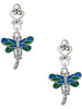 Silver Plated Dragonfly with Green & Blue Wings - Filigree Heart Post Earrings