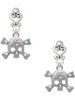 Silver Plated Skull with 3 AB Crystals - Filigree Heart Post Earrings