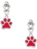 Silver Plated Medium Translucent Red Paw - Filigree Heart Post Earrings