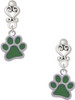 Silver Plated Medium Translucent Green Paw - Filigree Heart Post Earrings