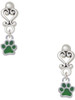 Silver Plated Mini Translucent Green Paw - Filigree Heart Post Earrings