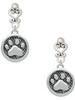 Silver Plated Paw in Circle - Filigree Heart Post Earrings