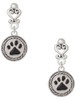 Silver Plated Black Paw in Rope Border - Filigree Heart Post Earrings
