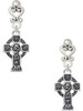 Silver Plated Large Celtic Cross - Filigree Heart Post Earrings