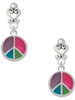 Silver Plated Multicolored Peace Sign - Filigree Heart Post Earrings