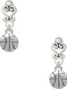 Silver Plated Small Basketball with a AB Crystal - Filigree Heart Post Earrings