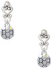 Silver Plated Small Soccer ball with a AB Crystal - Filigree Heart Post Earrings