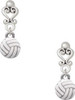Silver Plated Mini White Volleyball - Filigree Heart Post Earrings