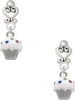 Silver Plated Small White Cupcake with Crystal Sprinkles - Filigree Heart Post Earrings