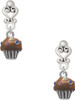 Silver Plated Small Chocolate Cupcake with Crystal Sprinkles - Filigree Heart Post Earrings