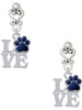 Silver Plated Love with Navy Blue Paw - Filigree Heart Post Earrings